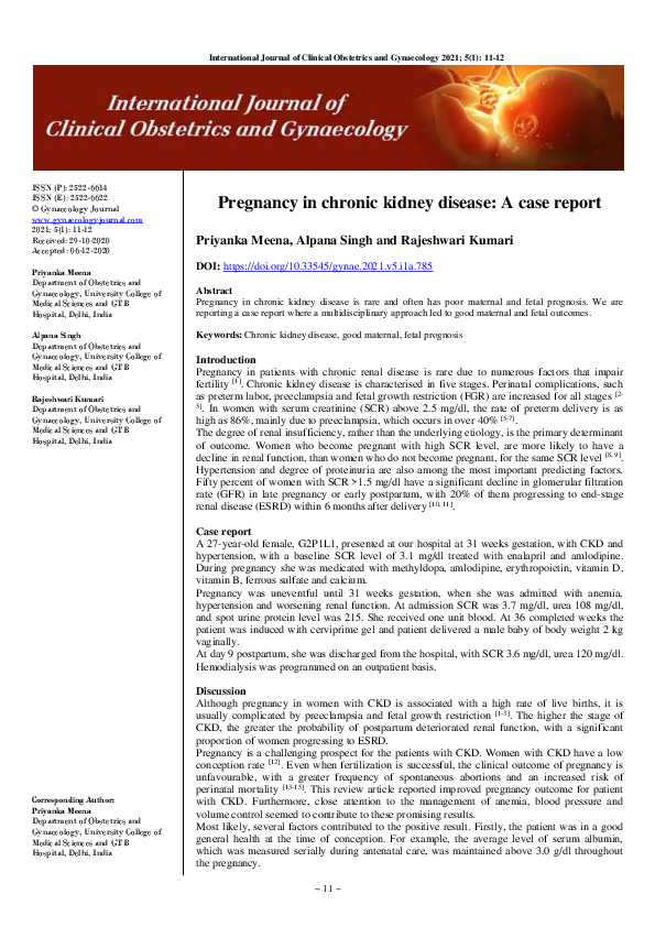 (PDF) Pregnancy in chronic kidney disease : A case report