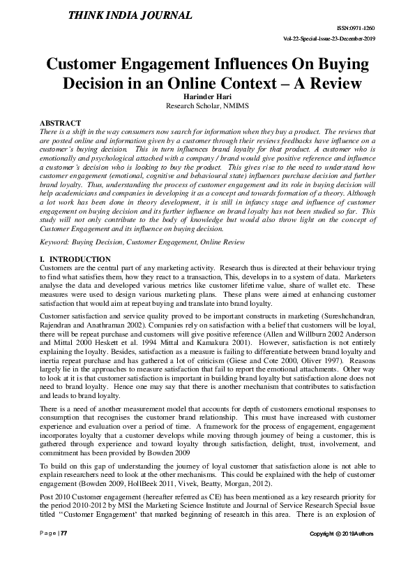 (PDF) Customer Engagement Influences On Buying Decision in an Online ...