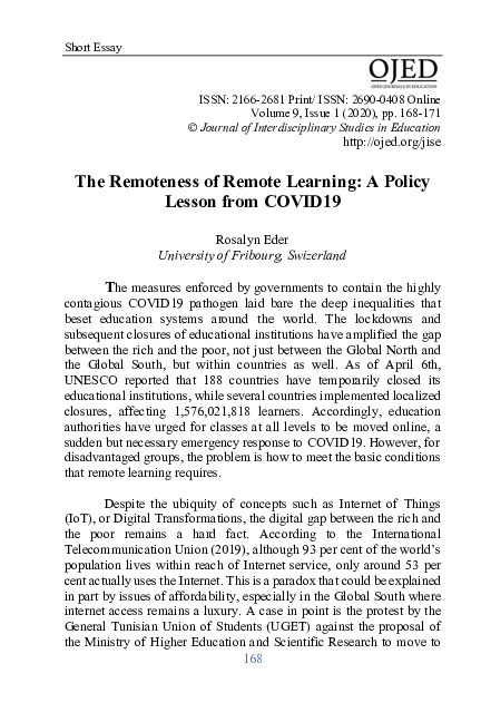 (PDF) The Remoteness of Remote Learning: A Policy Lesson from COVID19