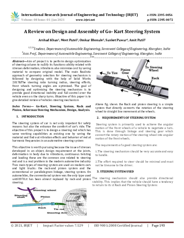 (PDF) IRJET A Review on Design and Assembly of GoKart Steering System