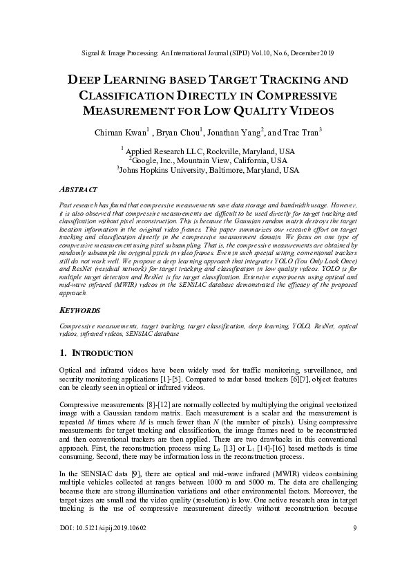 (PDF) Deep Learning based Target Tracking and Classification Directly ...