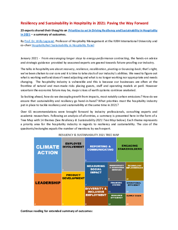 (PDF) Resiliency and Sustainability in Hospitality in 2021: Paving the ...