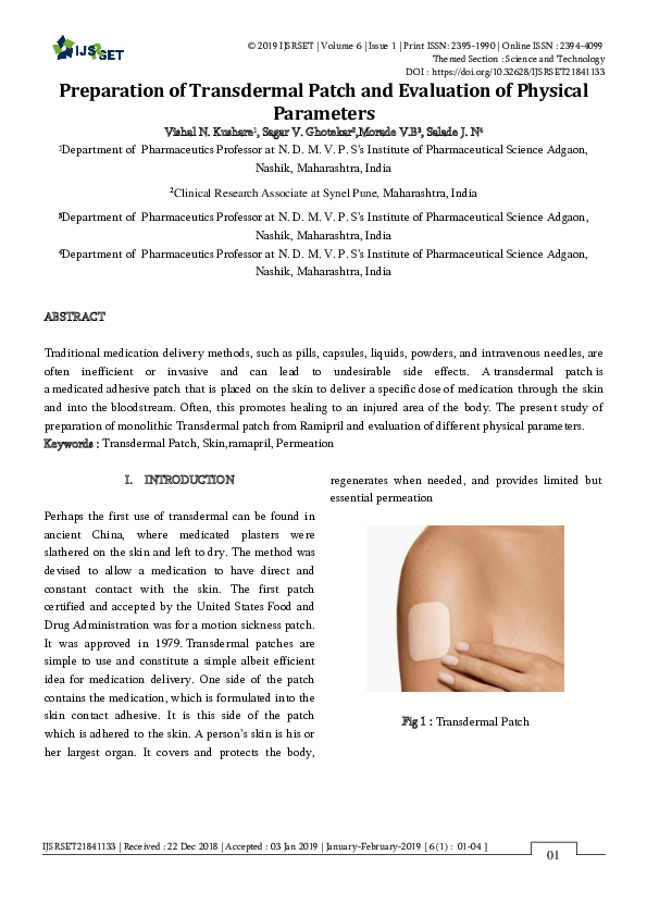 (PDF) Preparation of Transdermal Patch and Evaluation of Physical ...