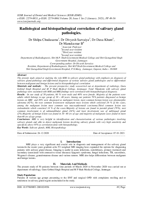 (PDF) Radiological and histopathological correlation of salivary gland ...