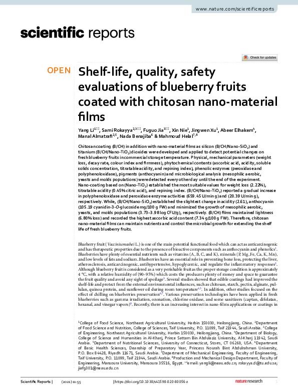 (PDF) Shelflife, quality, safety evaluations of blueberry fruits
