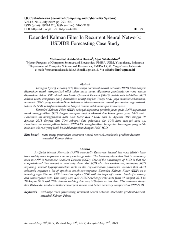 (PDF) Extended Kalman Filter In Recurrent Neural Network: USDIDR ...