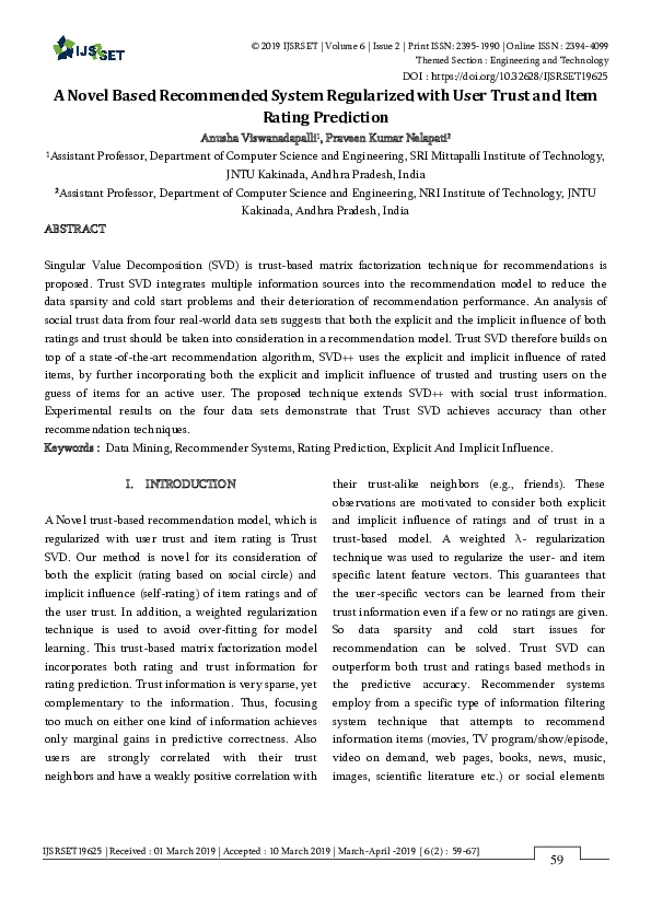 (PDF) A Novel Based Recommended System Regularized with User Trust and ...
