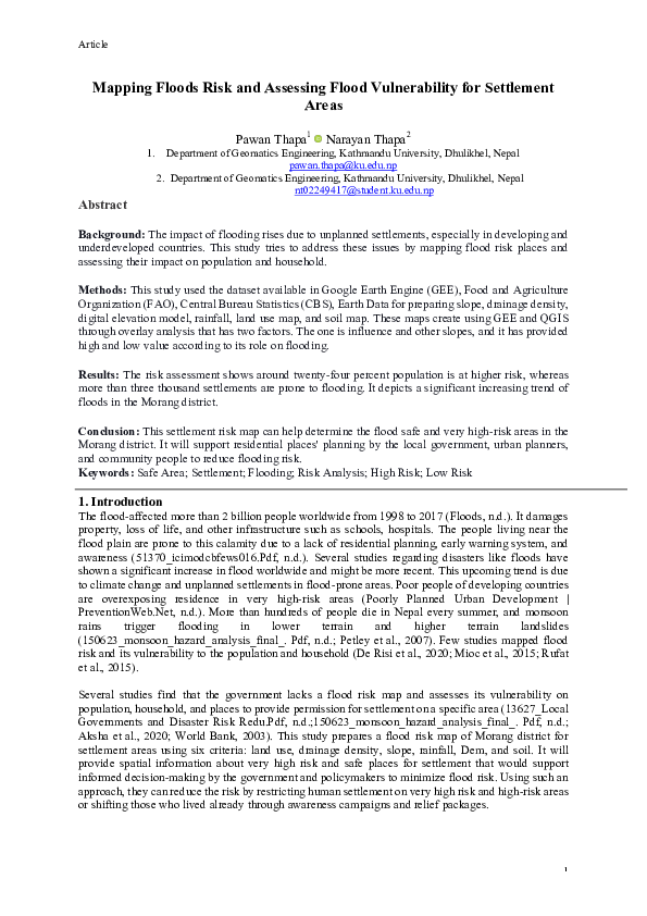 (PDF) Mapping Floods Risk and Assessing Flood Vulnerability for ...