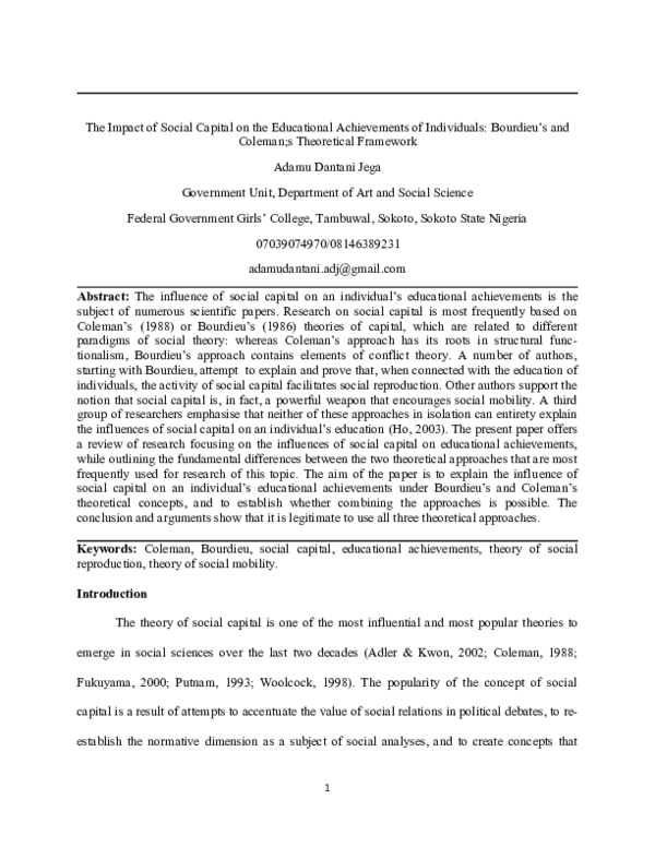 (DOC) The Impact of Social Capital on the Educational Achievements of ...