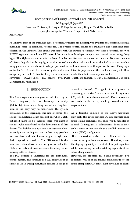 (PDF) Comparison of Fuzzy Control and PID Control