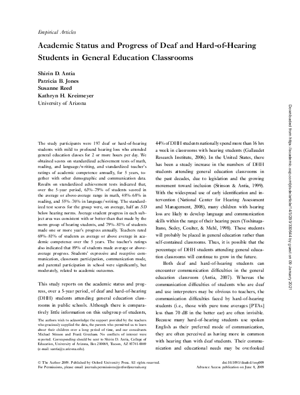 (PDF) Academic Status and Progress of Deaf and Hard-of-Hearing Students ...