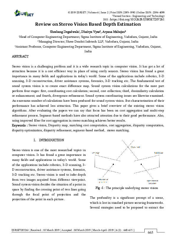(PDF) Review on Stereo Vision Based Depth Estimation