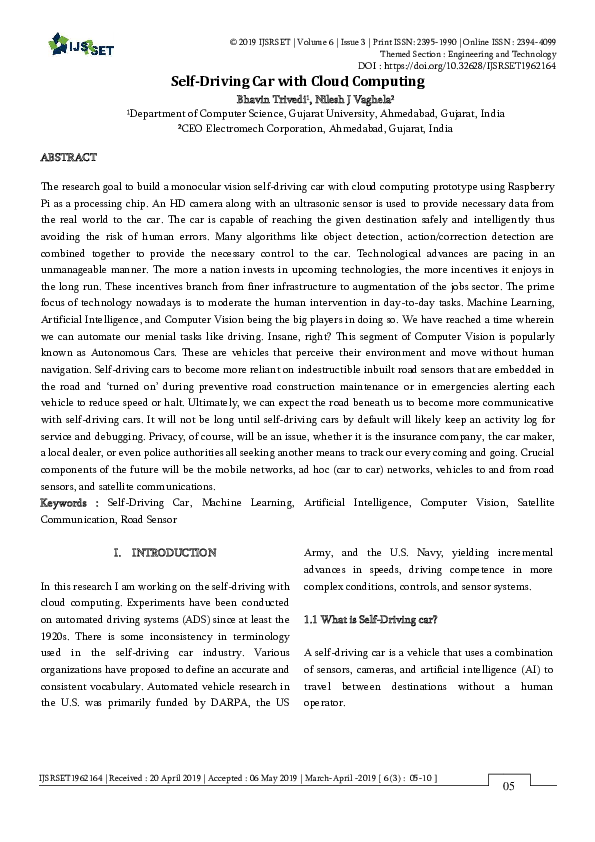 (PDF) Self-Driving Car with Cloud Computing
