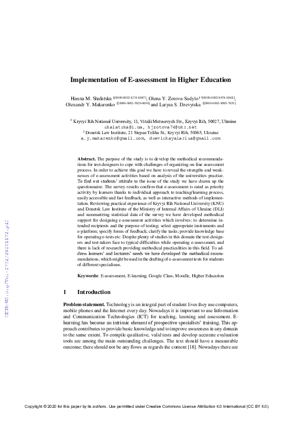(PDF) Implementation of E-assessment in Higher Education
