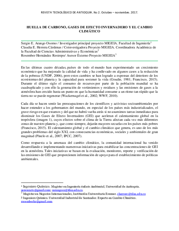 (PDF) HUELLA DE CARBONO, GASES DE EFECTO INVERNADERO Y EL CAMBIO CLIMÁTICO