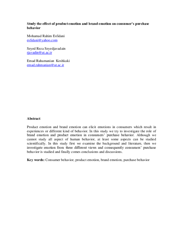 (PDF) Study the effect of product emotion and brand emotion on consumer ...
