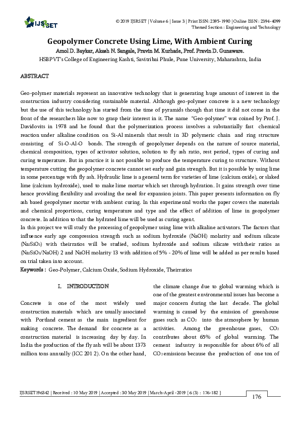 (PDF) Geopolymer Concrete Using Lime, With Ambient Curing