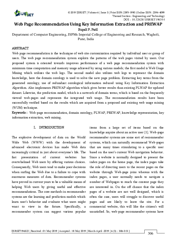 (PDF) Web Page Recommendation Using Key Information Extraction and PREWAP