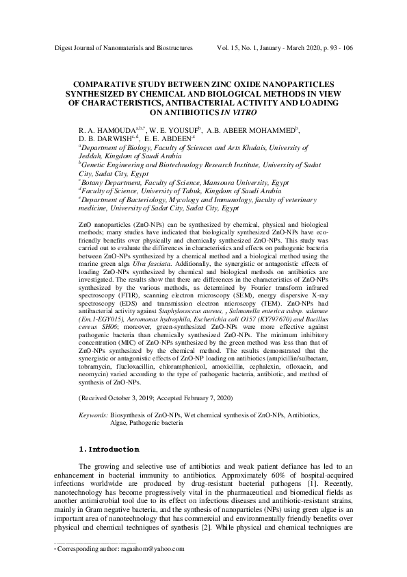 (PDF) COMPARATIVE STUDY BETWEEN ZINC OXIDE NANOPARTICLES SYNTHESIZED BY ...
