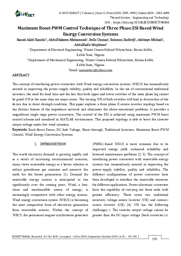 (PDF) Maximum Boost PWM Control Technique of Three Phase ZSI Based Wind ...