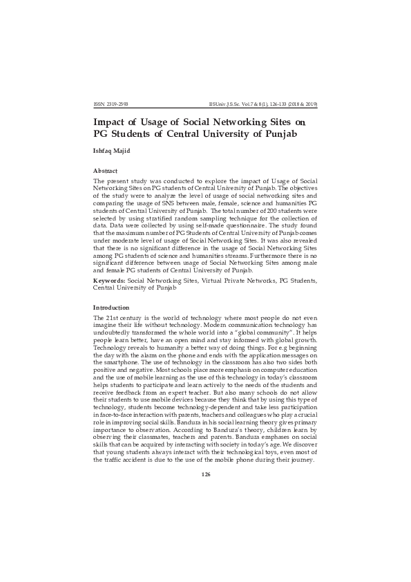 (PDF) Impact of Usage of Social Networking Sites on PG Students of ...