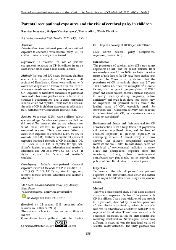 (PDF) Parental occupational exposures and the risk of … Sri Lanka ...