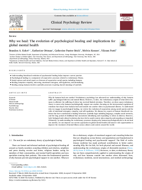 (PDF) Why we heal: The evolution of psychological healing and ...