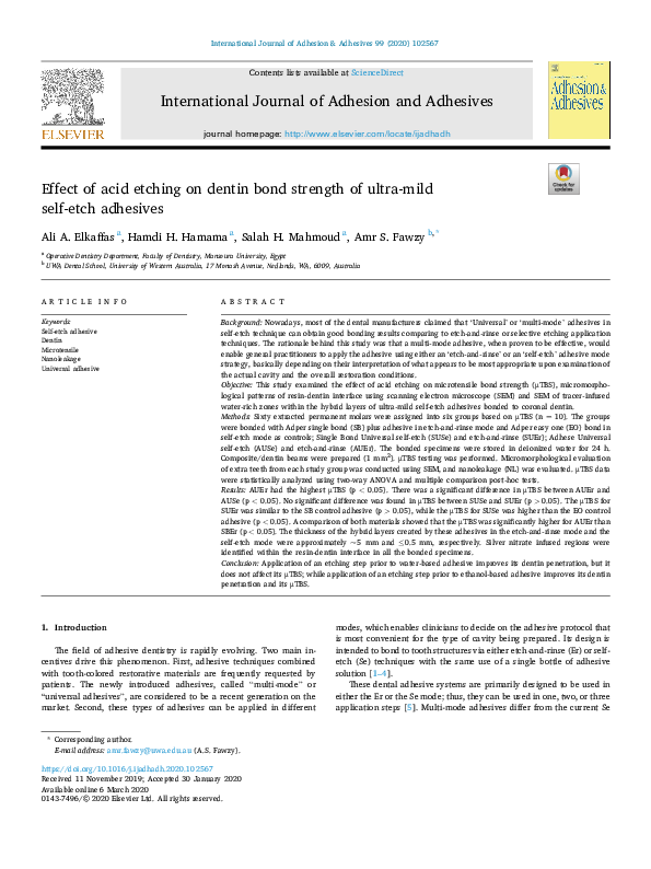 (PDF) Effect of acid etching on dentin bond strength of ultramild self