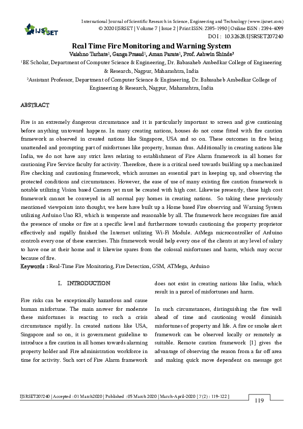 (PDF) Real Time Fire Monitoring and Warning System