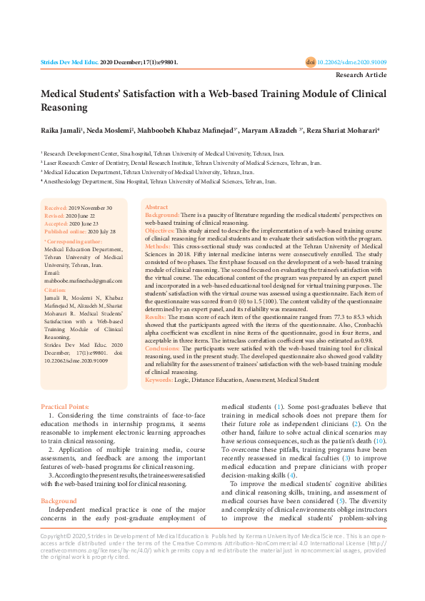 (PDF) Medical Students’ Satisfaction with a Web-based Training Module ...