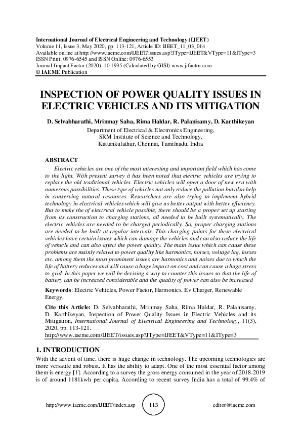 (PDF) Inspection of Power Quality Issues in Electric Vehicles and its ...