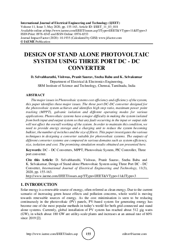 (PDF) DESIGN OF STAND ALONE PHOTOVOLTAIC SYSTEM USING THREE PORT DC -DC ...