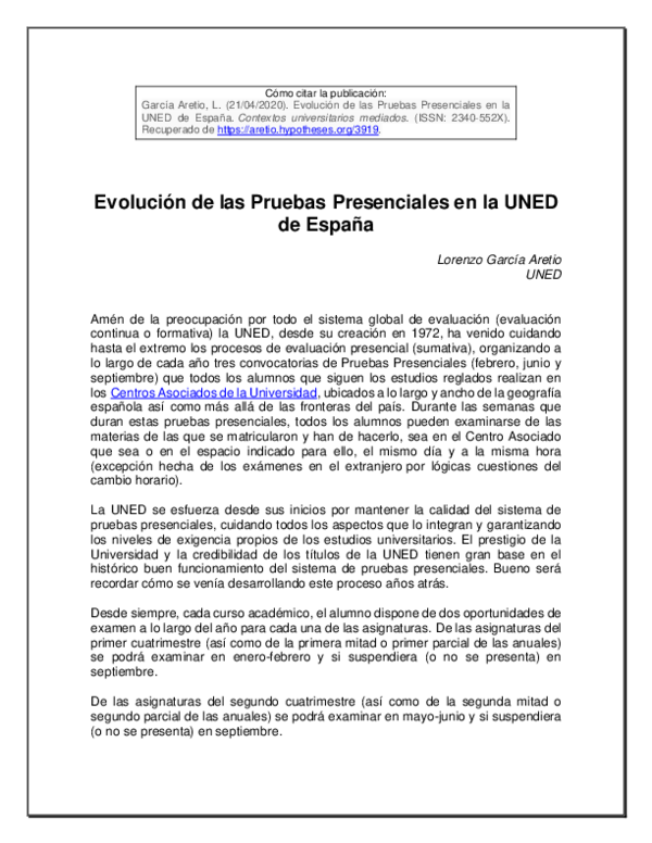 (PDF) Evolución de las Pruebas Presenciales en la UNED de España