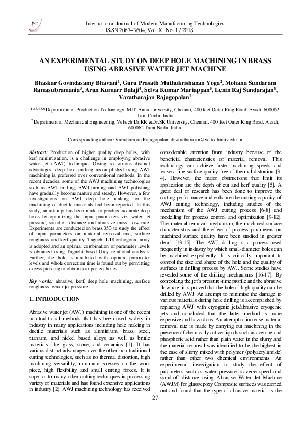 (PDF) AN EXPERIMENTAL STUDY ON DEEP HOLE MACHINING IN BRASS USING