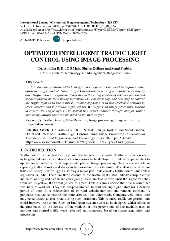 (PDF) Optimized Intelligent Traffic Light Control Using Image Processing