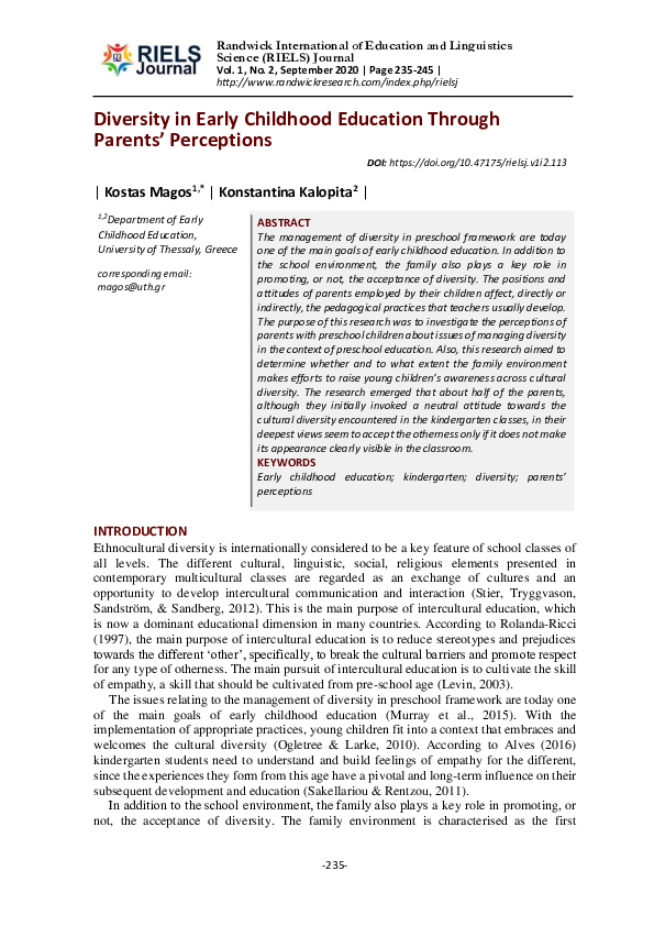 (PDF) Diversity in Early Childhood Education Through Parents' Perceptions
