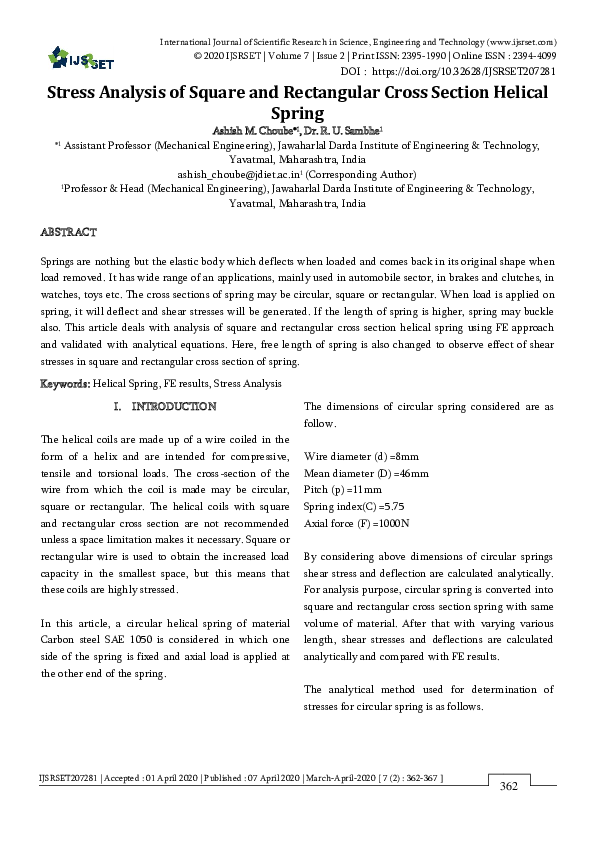 (PDF) Stress Analysis of Square and Rectangular Cross Section Helical ...