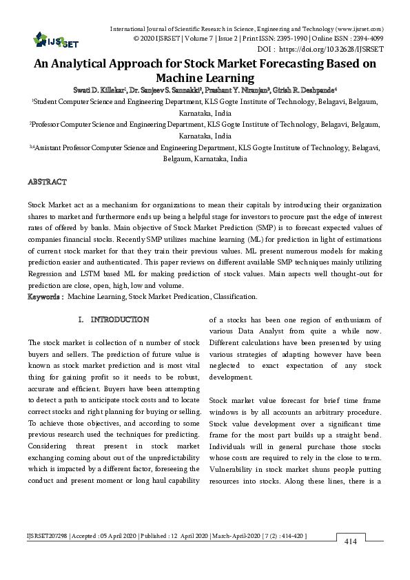 (PDF) An Analytical Approach for Stock Market Forecasting Based on ...