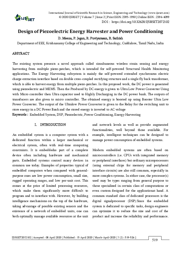 (PDF) Design of Piezoelectric Energy Harvester and Power Conditioning
