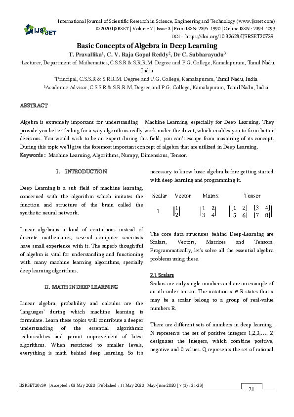 (PDF) Basic Concepts of Algebra in Deep Learning