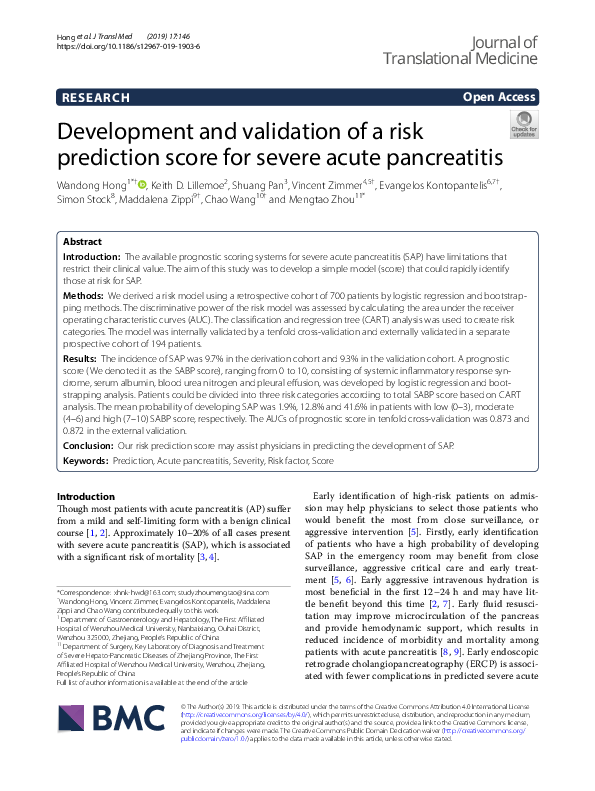 (PDF) Development and validation of a risk prediction score for severe ...