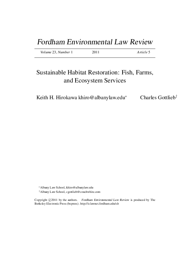 (PDF) Sustainable Habitat Restoration: Fish, Farms, and Ecosystem Services
