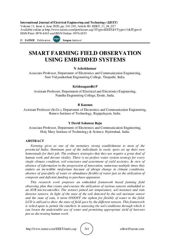 (PDF) Smart Farming Field Observation Using Embedded Systems