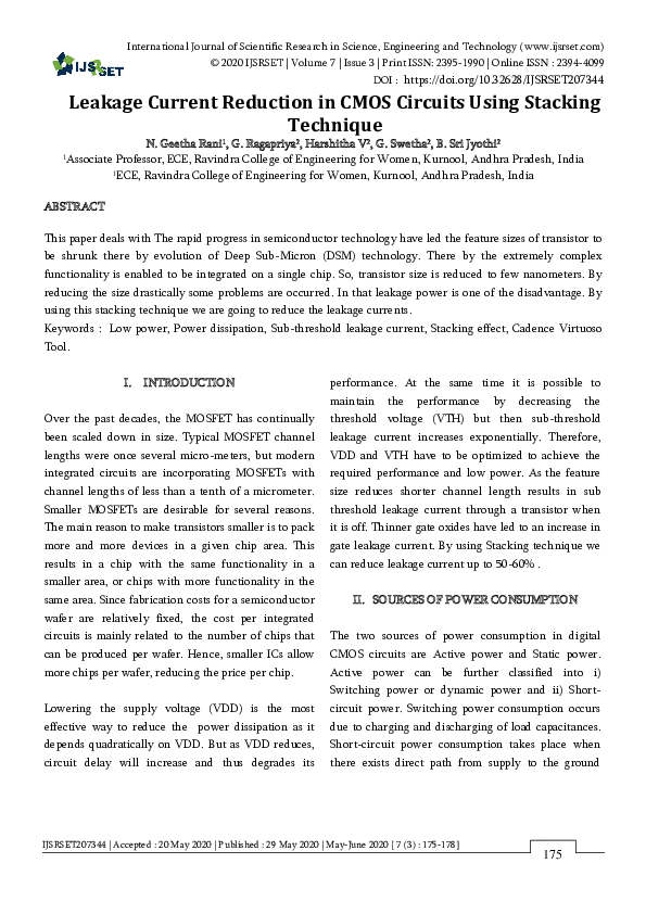 (PDF) Leakage Current Reduction in CMOS Circuits Using Stacking Technique