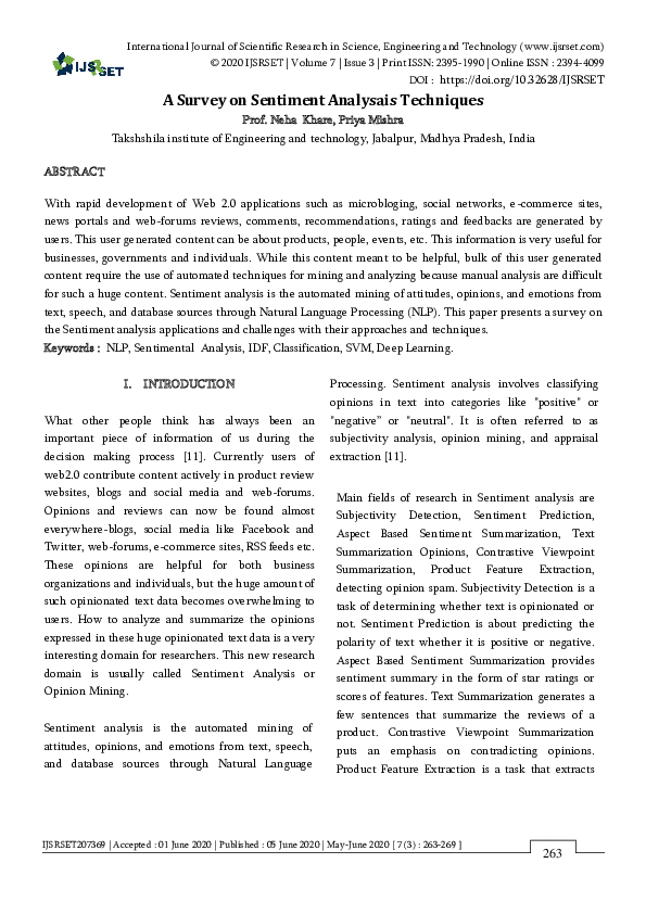 (PDF) A Survey on Sentiment Analysais Techniques