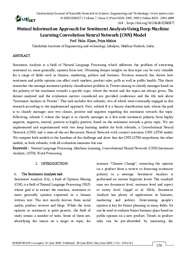 (PDF) Mutual Information Approach For Sentiment Analysis Using Deep ...