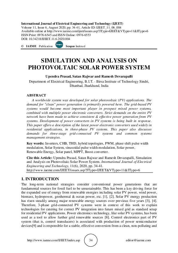 (PDF) Simulation and Analysis on Photovoltaic Solar Power System ...