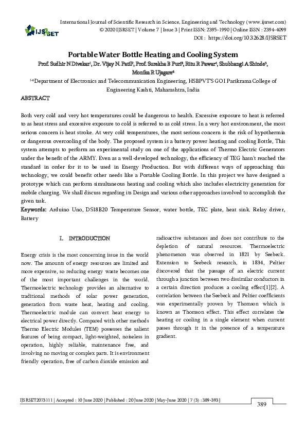 (PDF) Portable Water Bottle Heating and Cooling System International