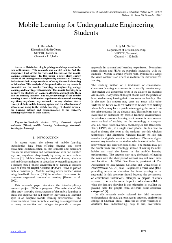 (PDF) Mobile Learning for Undergraduate Engineering Students