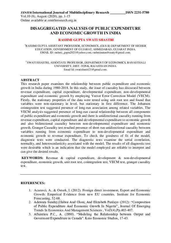 (PDF) DISAGGREGATED ANALYSIS OF PUBLIC EXPENDITURE AND ECONOMIC GROWTH ...